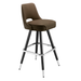 Porcini Brown Celine modern bar stool featuring a sculptural cutout back and a softly cushioned upholstered seat with a minimalist black metal frame