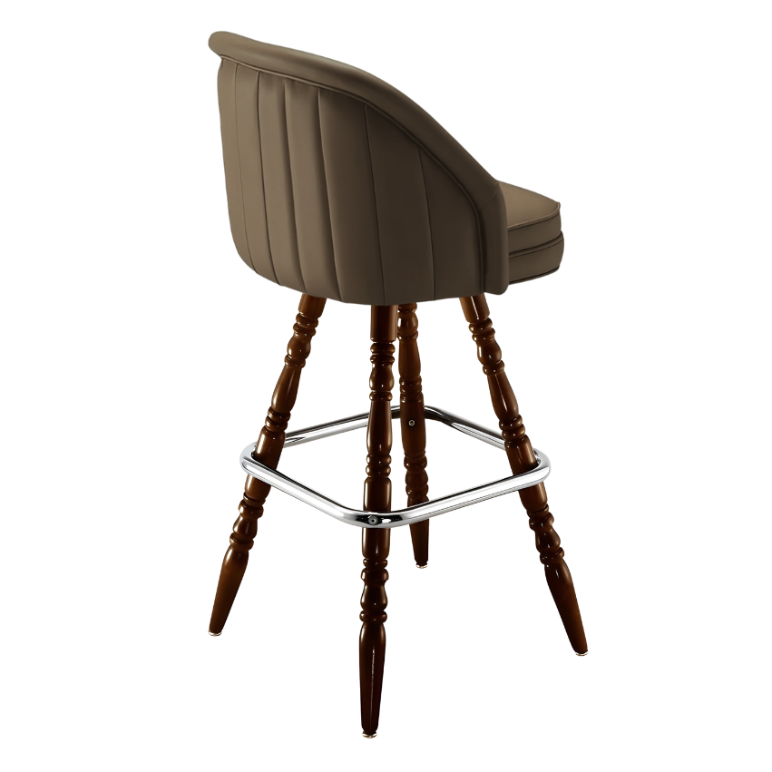Porcini Brown Channeled King bar stool featuring pronounced vertical channeling and a deeply padded upholstered seat with a sturdy wood frame
