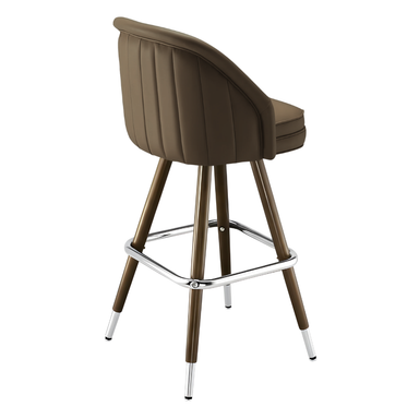 Porcini Brown Channeled King bar stool featuring pronounced vertical channeling and a deeply padded upholstered seat with a sturdy wood metal frame