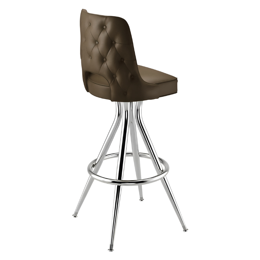 Porcini Brown Harley modern swivel bar stool featuring a slender metal frame and a smooth upholstered swivel seat with architectural lines