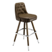 Porcini Brown Monroe Tufted bar stool featuring classic button tufting and a 90-degree auto-return wood metal swivel base with performance upholstery