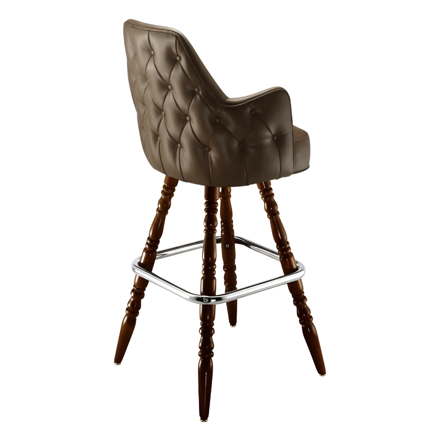 Porcini Brown Regale Tufted bar stool featuring classic diamond button tufting and a structured clean-edge upholstered seat with a sturdy wood frame