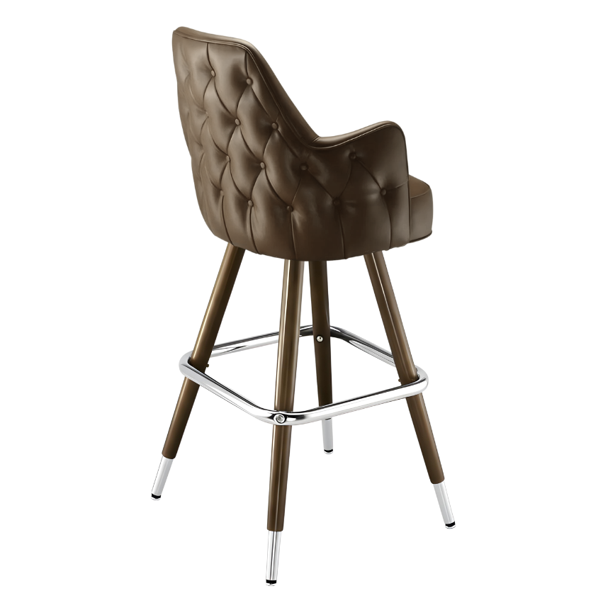 Porcini Brown Regale Tufted bar stool featuring classic diamond button tufting and a structured clean-edge upholstered seat with a sturdy wood metal frame