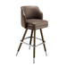 Porcini Tufted square modern bar stool featuring performance upholstery seat with brown metal and silver metal legs