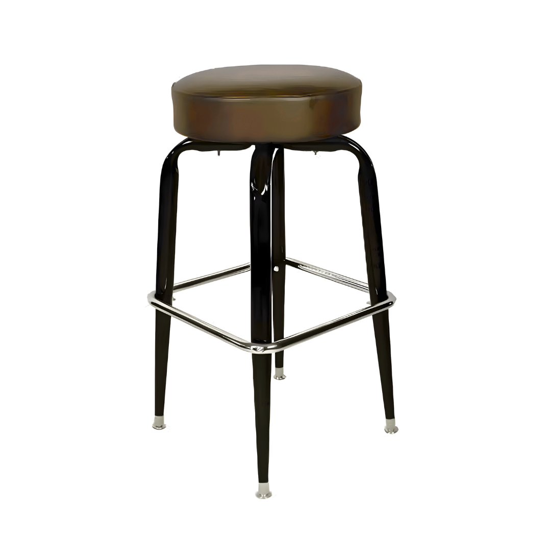 Porcini Crossover Bar Stool by Social Design Supply Co: A modern sculptural steel bar stool with a padded round seat and refined architectural frame for upscale hospitality bars