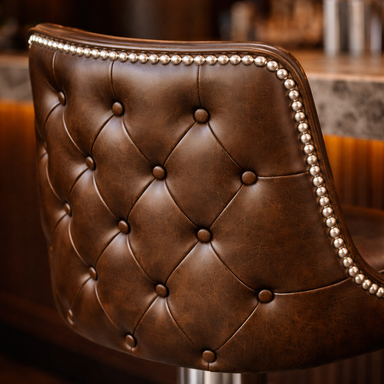 Porcini Detailed Marsley Bolted Stool by Social Design Supply Co: A commercial-grade floor-mounted bar stool with a contoured upholstered seat and high-durability finish for hospitality bars