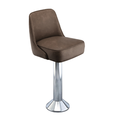 Porcini Ellington Bolted Floor-Mounted Counter Stool featuring a plush, upholstered seat and a heavy-duty polished chrome pedestal base