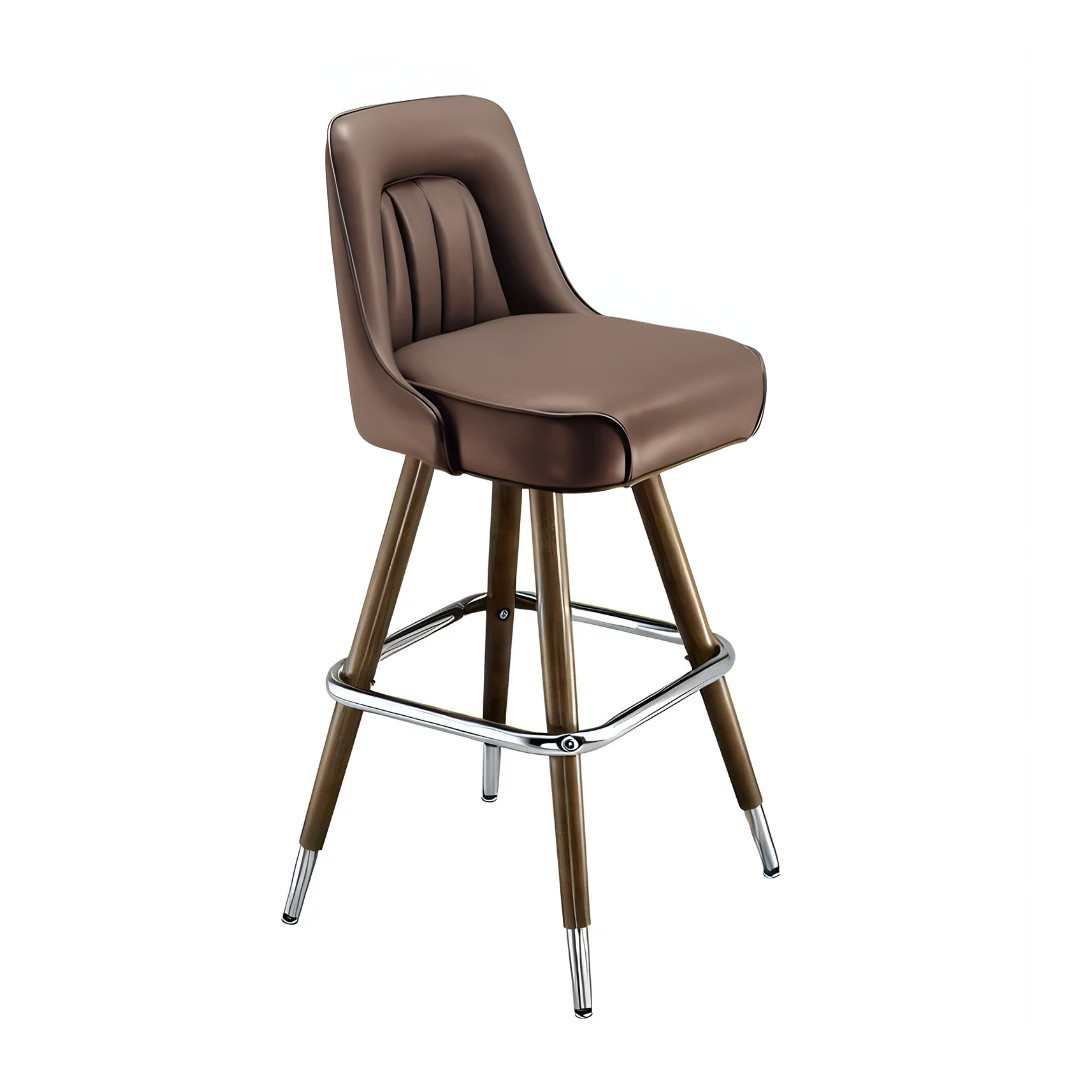 Porcini Tufted inner detailing modern bar stool featuring performance upholstery seat with brown metal and silver legs