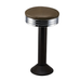 Porcini brown black Wentworth bolted bar stool featuring a minimal modern seat and a permanent floor-mounted metal base for enduring stability