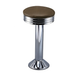 Porcini brown chrome Wentworth bolted bar stool featuring a minimal modern seat and a permanent floor-mounted metal base for enduring stability