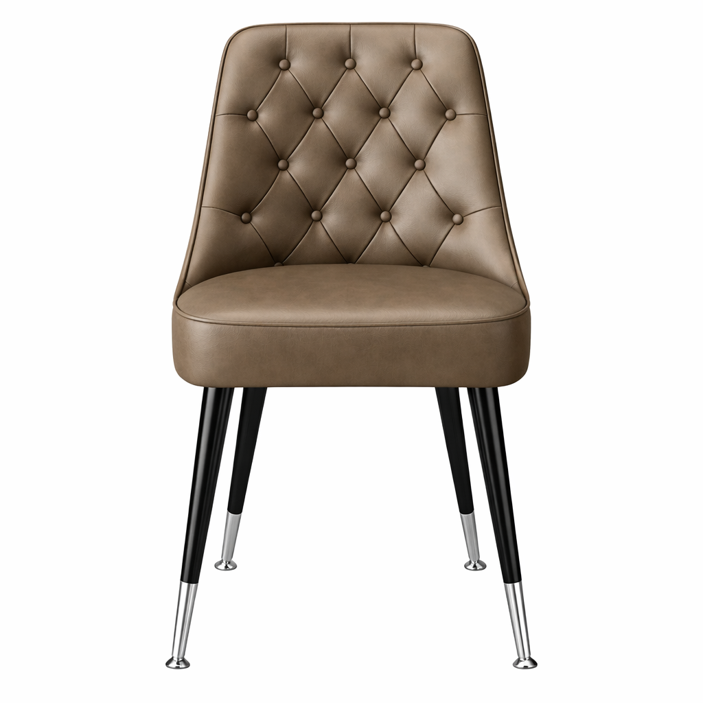 Front Button tufted modern Club Chair featuring a low-slung performance upholstery seat and black silver metal legs