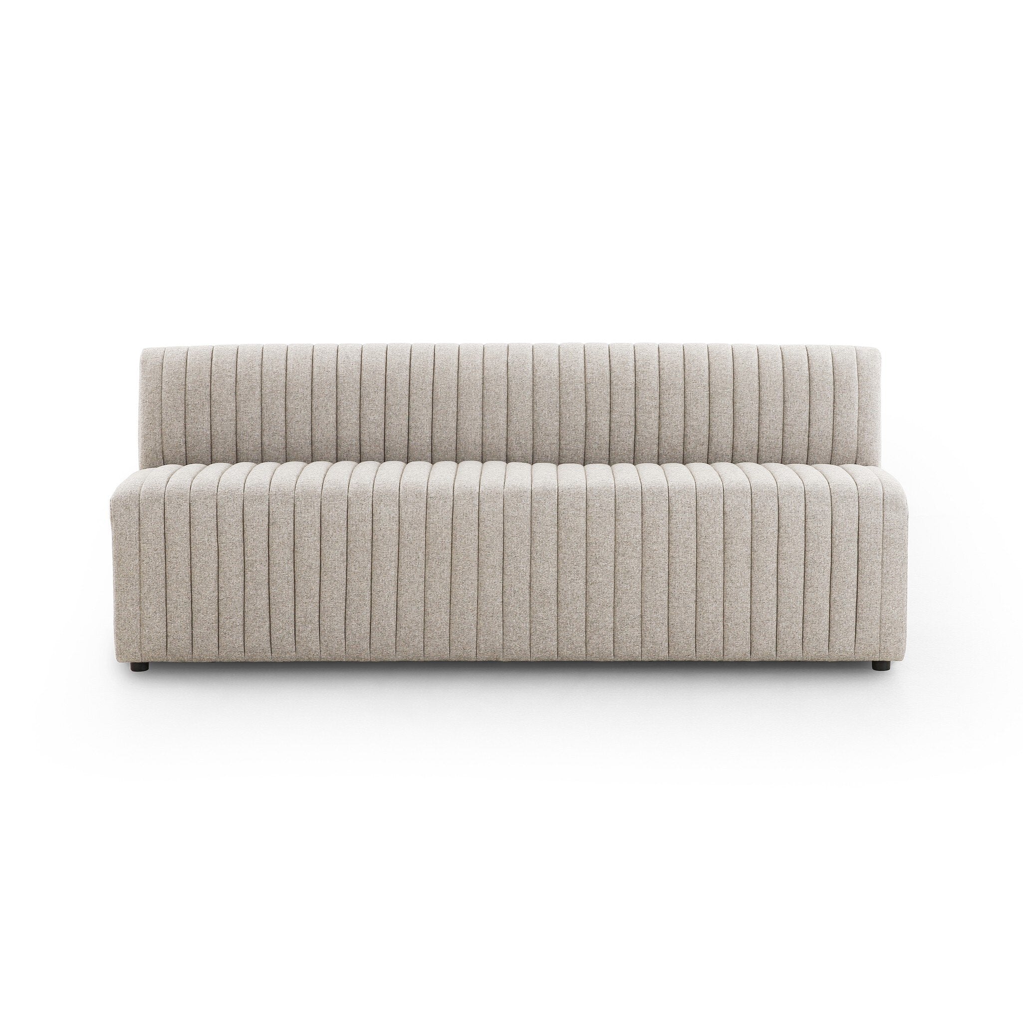 Primary Center Custom Augustine dining banquette in Orly Natural neutral performance fabric with high-back tufted detailing and wood base.