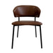 Side chair with brown upholstered seat and backrest, black four-leg base