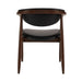 Dark brown side chair with black upholstered seat and rounded backrest, front view