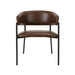 Arlo arm chair with rounded brown cushion seat and back, black metal frame