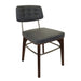 Dark gray upholstered side chair with tufted back and metal base