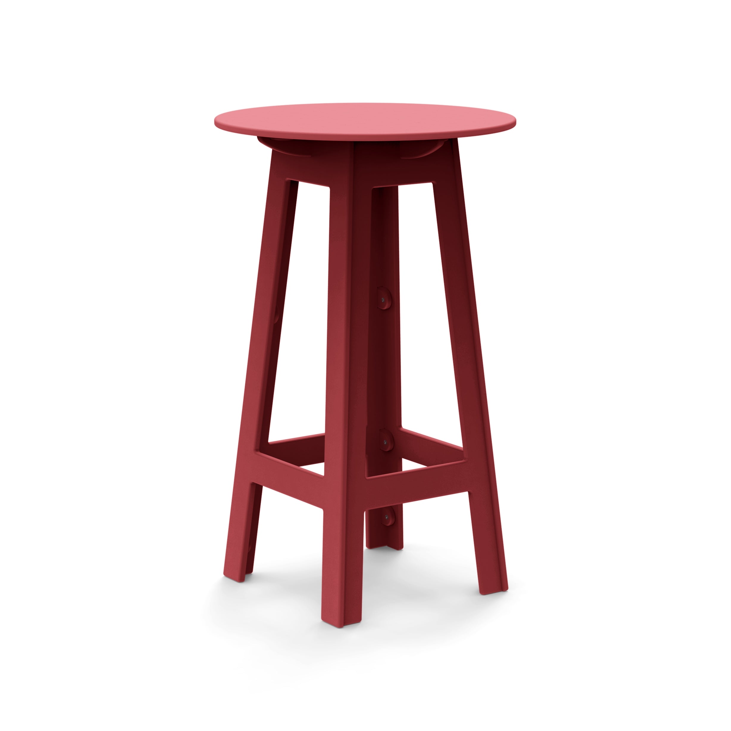 Round top bar table with red frame and open rectangular lower supports