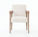Reuben Dining Chair with oak frame, leather-wrapped arms, and natural linen seat