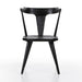 A black dining chair with a mid-century Windsor design, featuring a bow-shaped backrest and wooden legs. Ripley Dining Chair in Black Oak with mid-century Windsor-style sculptural silhouette.
