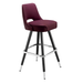 Rouge Maroon Celine modern bar stool featuring a sculptural cutout back and a softly cushioned upholstered seat with a minimalist black metal frame