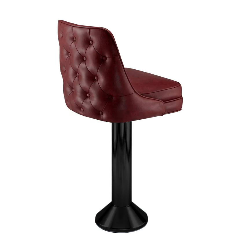 Rouge Maroon Coventry Bolted Floor-Mounted Bar Counter Stool with tufted vinyl detail and polished black pedestal base