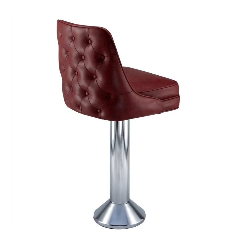 Rouge Maroon Coventry Bolted Floor-Mounted Bar Counter Stool with tufted vinyl detail and polished chrome pedestal base