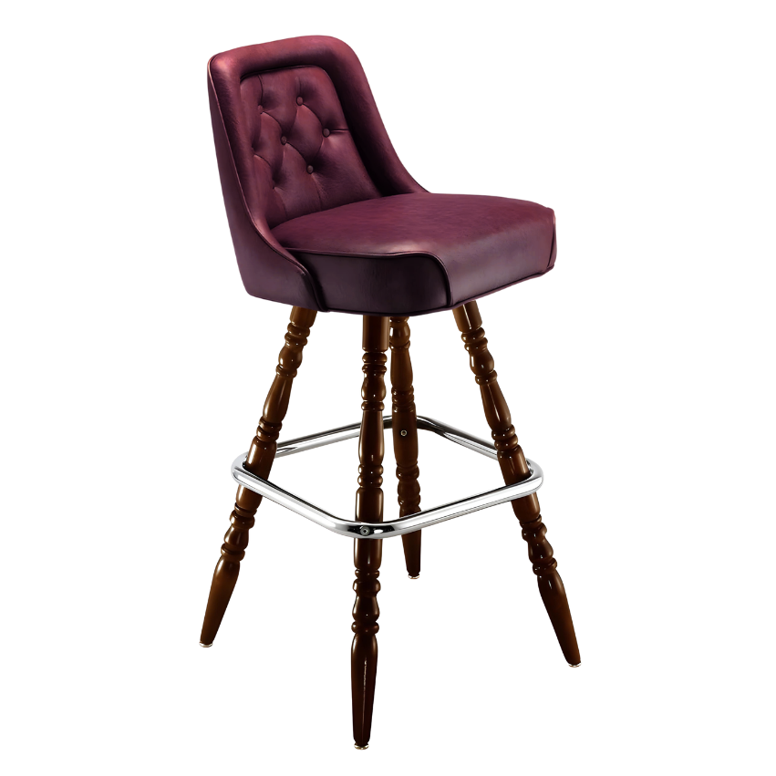 Rouge Red Royale Diamond bar stool featuring an inner-back diamond tufted design and a softly curved upholstered seat with a sturdy wood frame