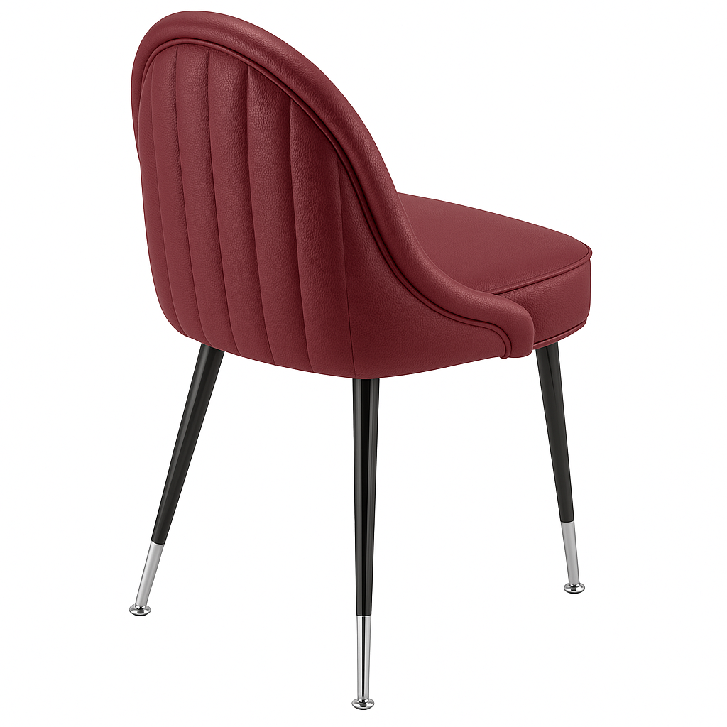 Rouge Scalloped modern Club Chair featuring a low-slung performance upholstery seat and black silver metal legs