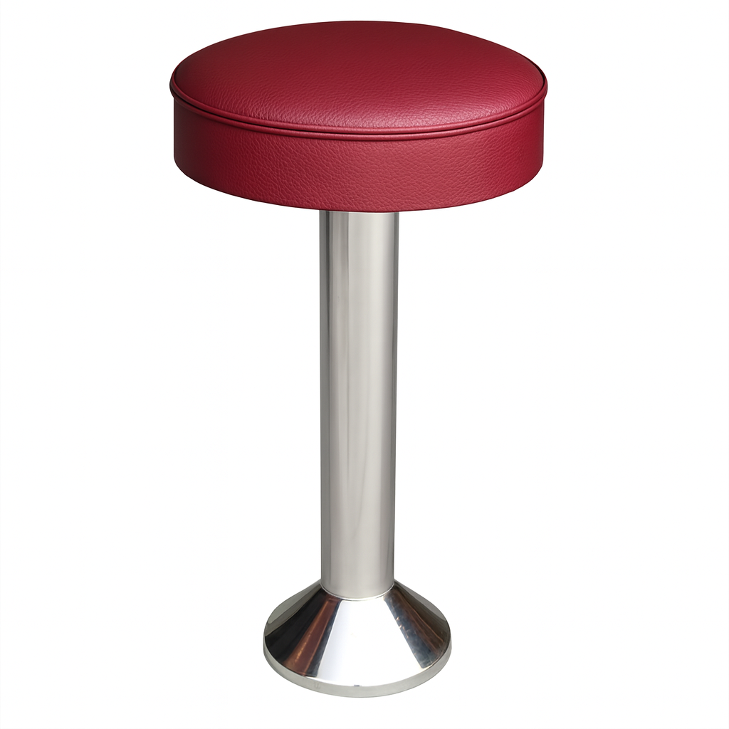 Rouge Tufted round modern bar stool featuring performance upholstery seat and silver metal stand