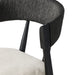 Bar stool close-up of black upholstered back corner and frame