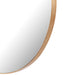 Rounded close-up of the Georgina mirror's slender polished brass frame showing the refined modern edge