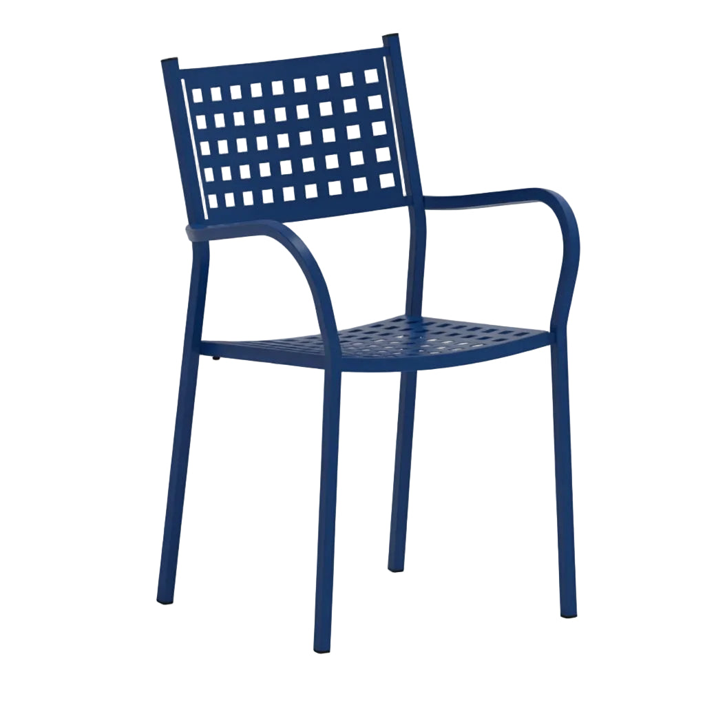 Zurich arm chair in cobalt blue with perforated back and seat, curved armrests