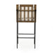 Bar stool with light cushion and vertical back slats, black frame and wood accents