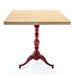 Red 3-leg table base with turned column, tripod legs, and leveling feet
