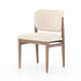 Sculptural mid-century modern Joren Dining Chair with pecan wood frame and upholstered seat side