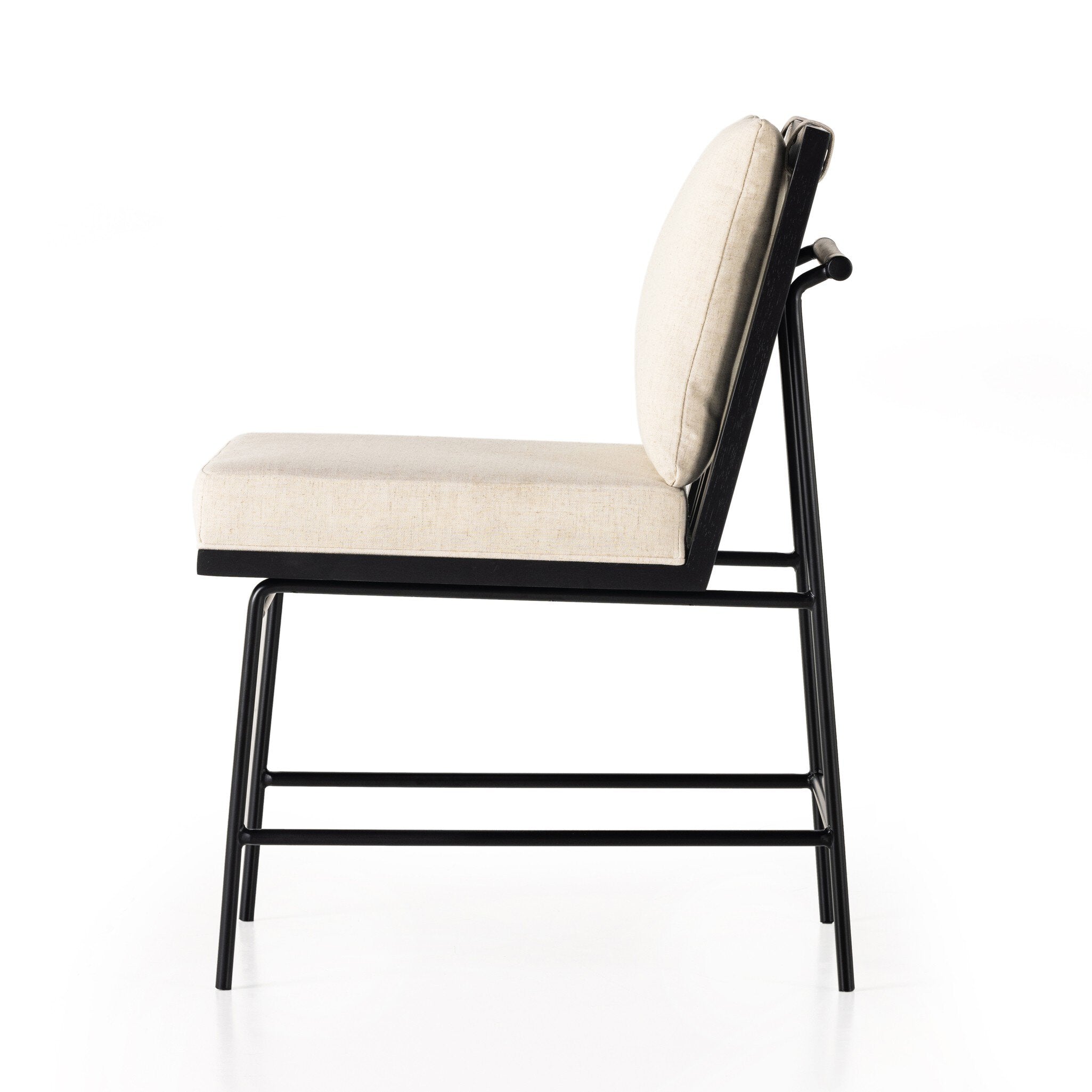 Side Crete Dining Chair with amber oak ladderback, black iron frame