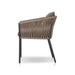Side Porto Outdoor Dining Chair with a natural teak frame and weather-resistant brown rope-weave backrest