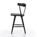 Black oak counter stool profile with curved backrest and lower shelf-style footrest