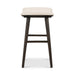Natural linen counter stool with padded seat and dark wood legs, front footrest