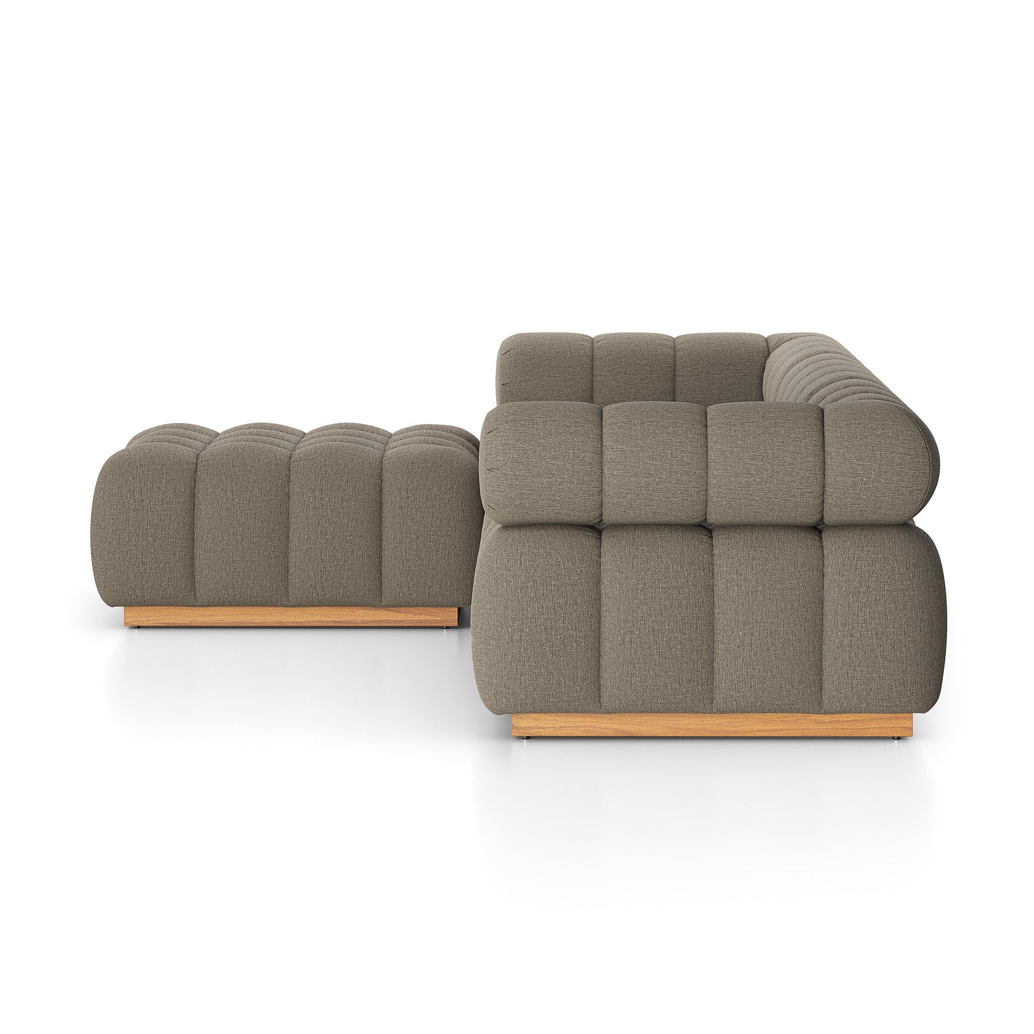 Outdoor 3-piece sectional sofa in Alessi Fawn with chaise-style seat and rounded end arms