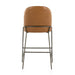 Brown bar stool back view with upholstered arched back and padded seat, black frame.