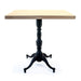 Small wooden table with a black metal base on a white background