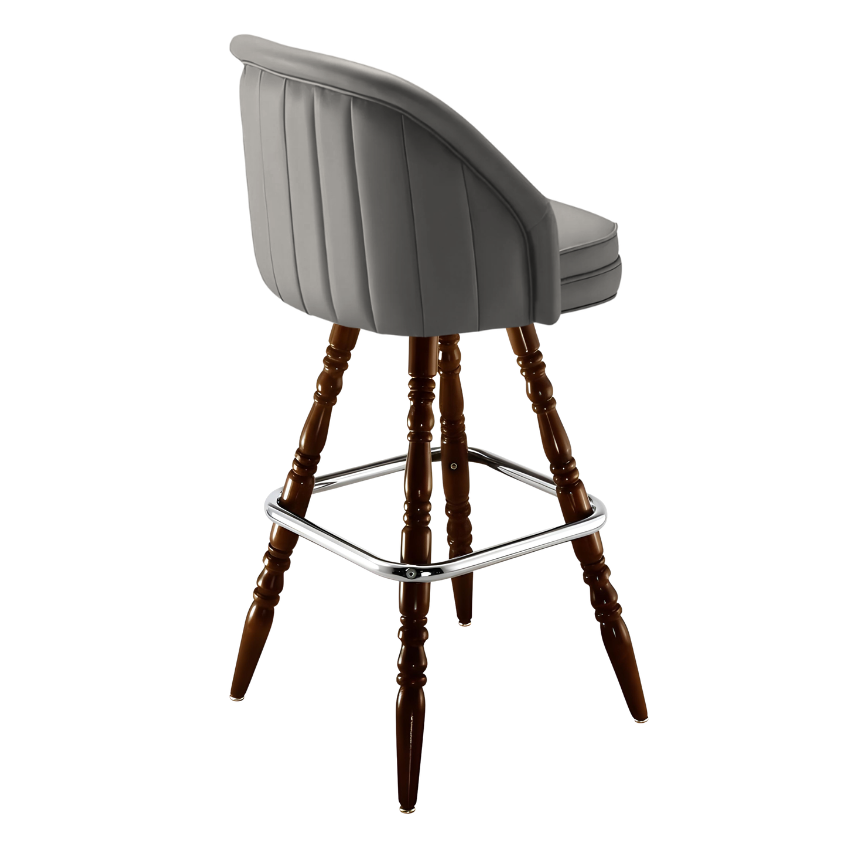 Stone Gray Channeled King bar stool featuring pronounced vertical channeling and a deeply padded upholstered seat with a sturdy wood  frame