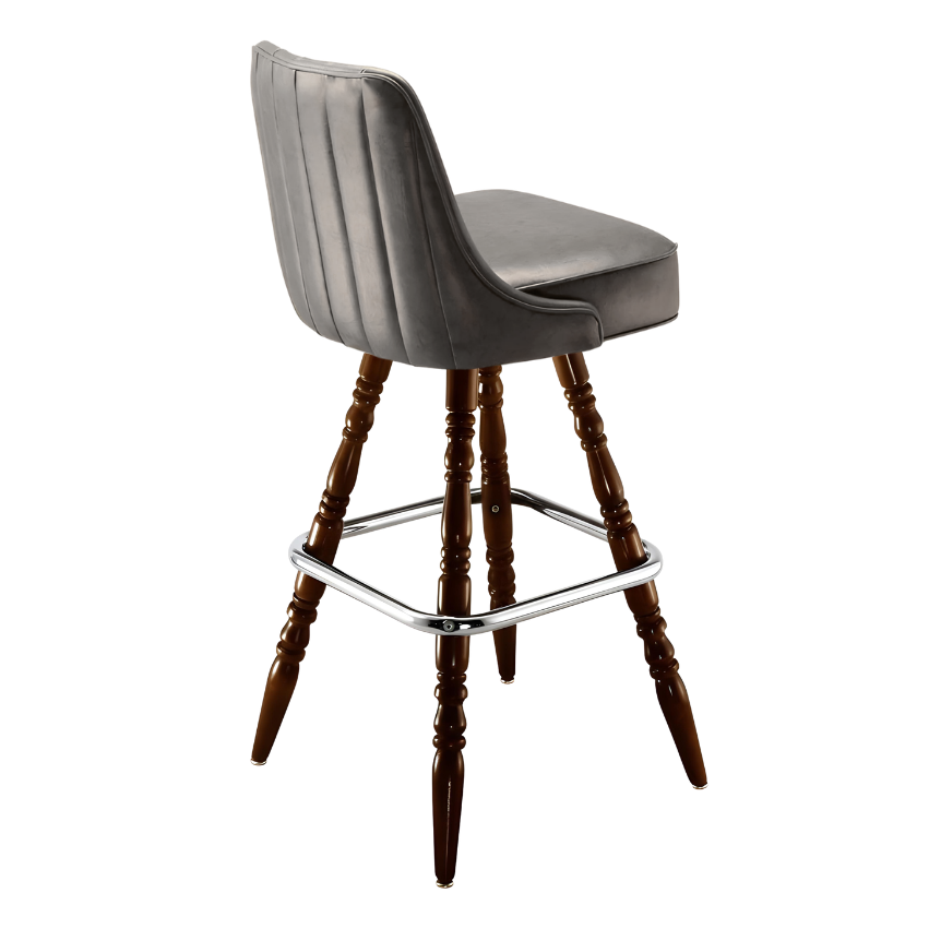 Stone Gray Delano channel bar stool featuring vertical channel stitching and a clean-lined upholstered seat with a sturdy wood frame