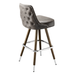 Stone Gray Hamilton nailhead bar stool featuring button tufting and a 90-degree auto-return wood metal swivel base with metallic nailhead trim