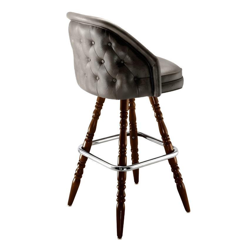 Stone Gray Kingsley Tufted bar stool featuring deep button tufting and a generous plush upholstered seat with a sturdy wood frame
