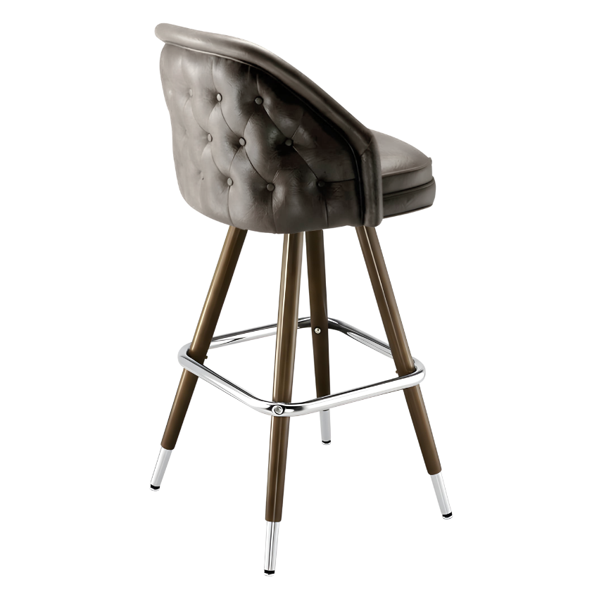 Stone Gray Kingsley Tufted bar stool featuring deep button tufting and a generous plush upholstered seat with a sturdy wood metal frame