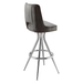 Stone Gray Modern Rowan bar stool featuring a softly cushioned swivel seat and a grounded metal frame with clean architectural lines for hospitality use