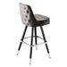 Stone Gray Montgomery outer tufted bar stool featuring deep button tufting on the backrest and a plush upholstered seat with a sturdy black metal frame