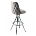 Stone Grey Adler Bar Stool with a curved upholstered backrest and seat, featuring a sleek four-leg chrome frame and footrest